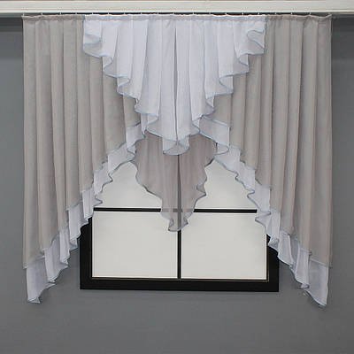 Кухонний (150х150см.) комплект на карниз 1,5м. Колір сірий з білим. Код 022к 52-0703