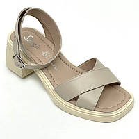 Жіночі шкіряні босоніжки бежевого кольору на підборах Sergio Billini 254/7 розмір 36