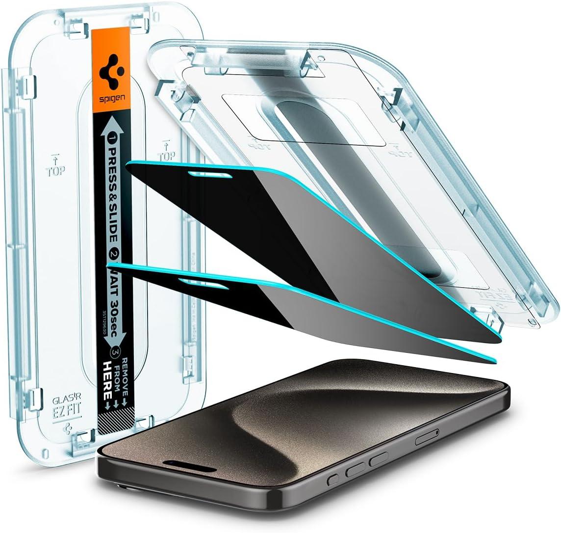 Захисне скло Spigen для iPhone 15 Pro Max - EZ FIT GLAS.tR Privacy (2 шт), Антишпигун (AGL06874)