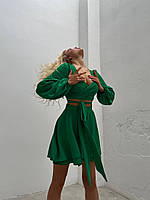 Женский легкий костюм, кофта и юбка-шорты, зеленый