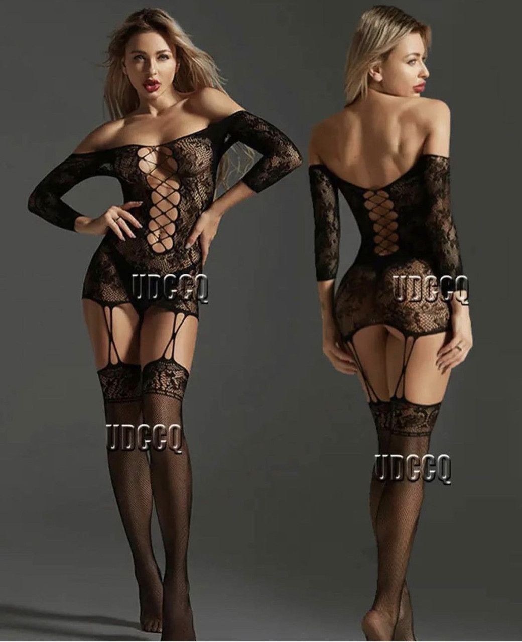 Сексуальний бодістокінг у сітку з рукавами (р. S-XL, чорний)