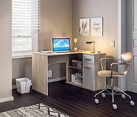 Компьютерный стол (с ящиком, дверкой и нишами), стол офисный, стол для школьника, цвет Дуб сонома/Белый
