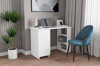 Комп'ютерний стіл (з ящиками), офісний стіл, стіл для школяра, колір Білий