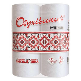 Рушник Обухівський білий двошаровий в рулоні, 2шт/пак