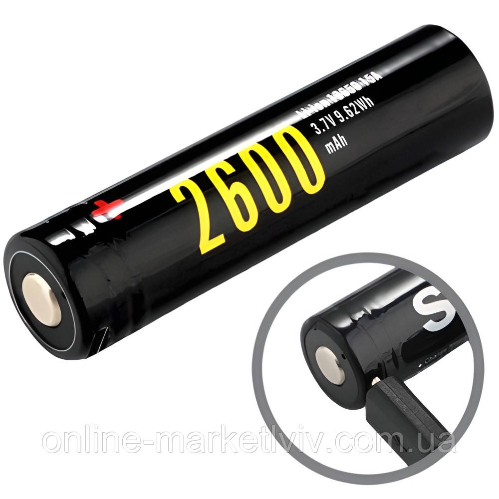 Акумулятор 18650 на 2600mAh 1шт, Soshine, з USB / Літієва батарейка акумуляторна / Акумулятор, що перезаряджається