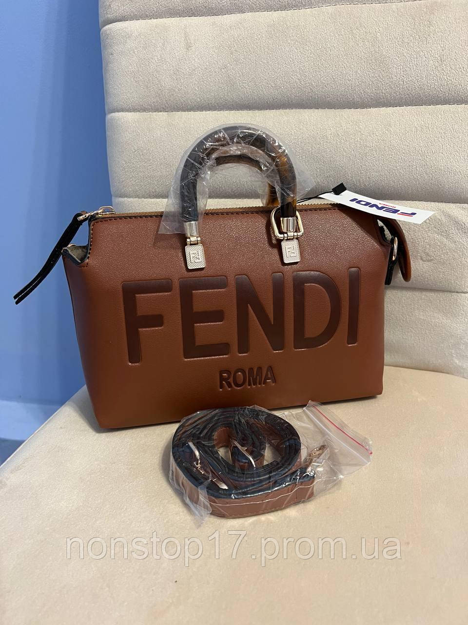 Жіноча сумка з екошкіри Fendi Фенді коричневого кольору молодіжна, брендова сумка через плече