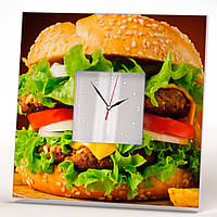 Часы на стену или на стол с изображением и зеркальным циферблатом "Сочный бургер"