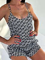 Женская брендовая пижама Фенди женская пижама з шовку, атласная женская пижама с майкой и шортами Fendi