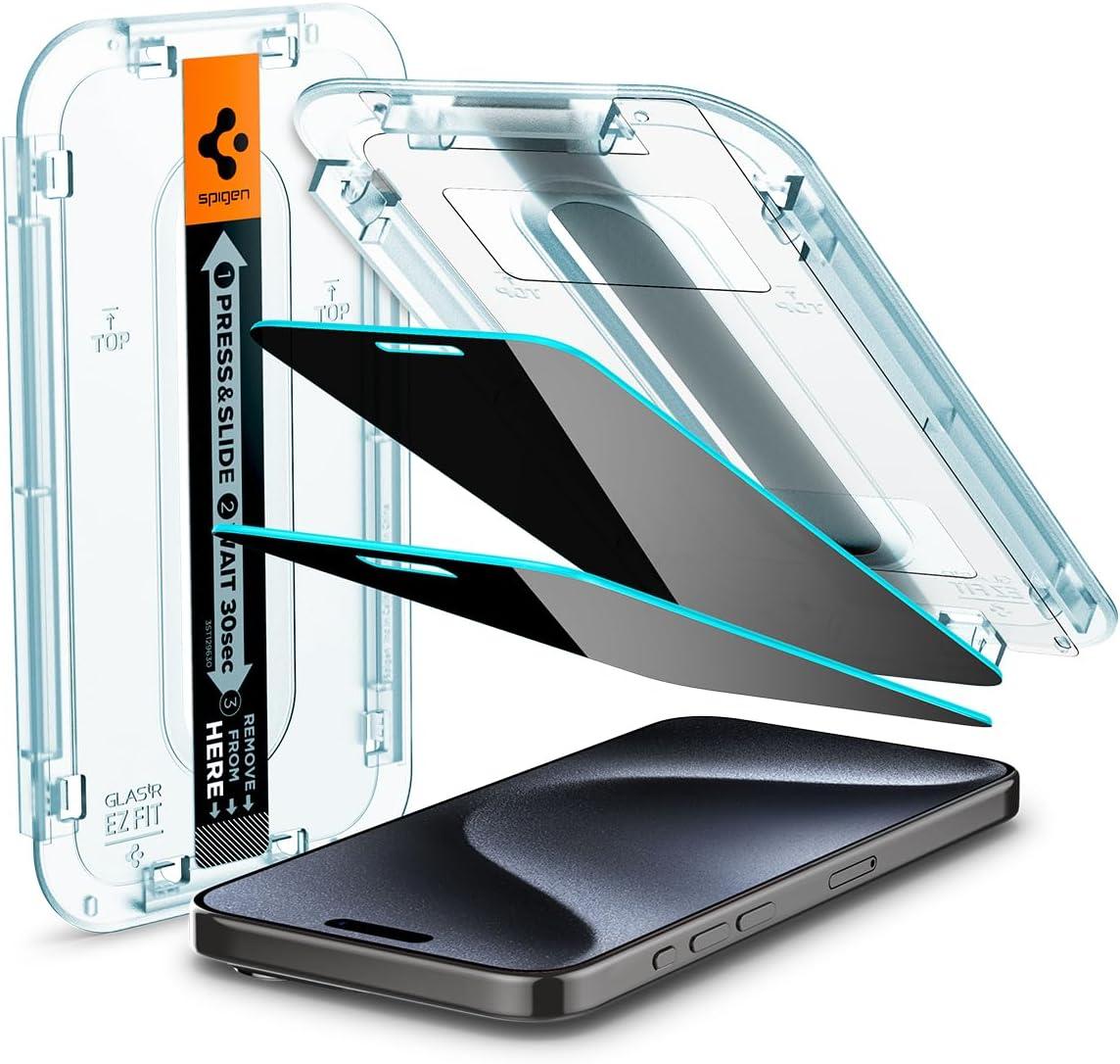 Захисне скло Spigen для iPhone 15 Pro - EZ FIT GLAS.tR Privacy (2 шт), Антишпигун (AGL06894)