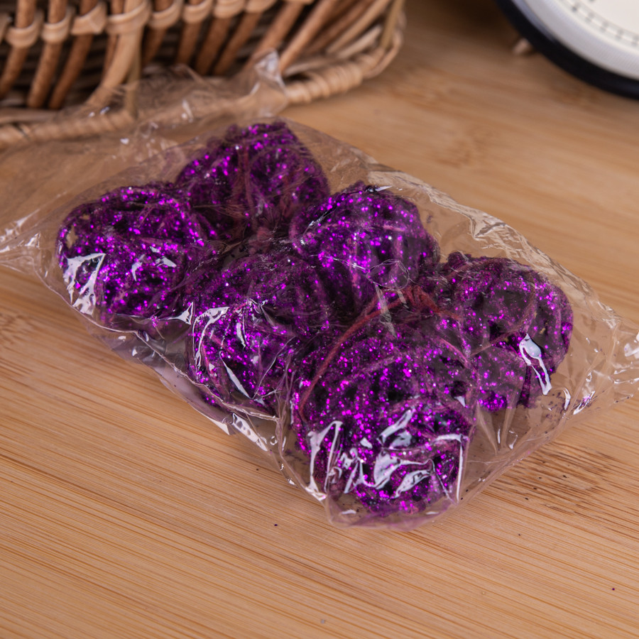 Кульки ротанг набір 3 см фіолетові з блискітками