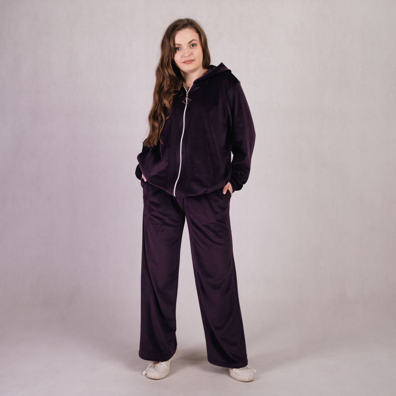 Молодіжний жіночий велюровий костюм на блискавці "Style-Баклажановий" р. 46,54