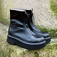 Zip-Front Leather Ankle Boots Black
