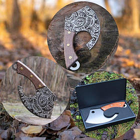 Ніж-топірець, кухонный для ребер, для обработки мяса, + Коробка для сокирки металічна