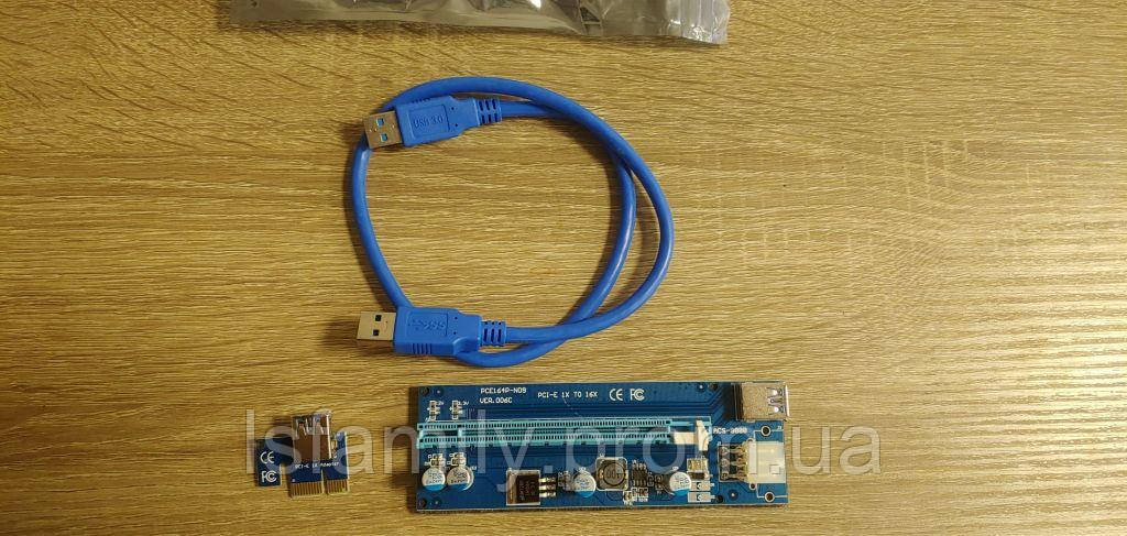 Райзер PCI-EX, x1-x16, 4-pin Molex, 6-pin, USB 3.0 AM-AM 0.6 м - фото 1 - id-p2128243694