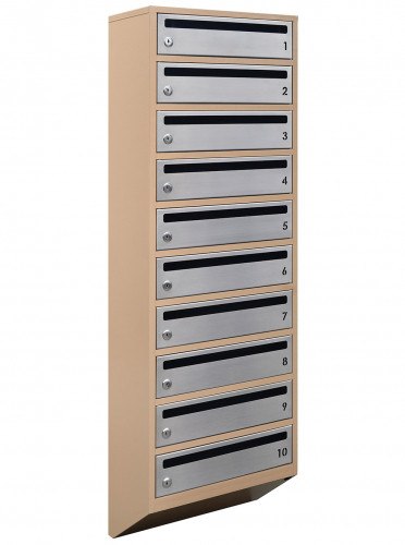 Поштова скринька LEVMETAL багатосекційна Е1-10.F на 10 квартир Беж - сіра 1245x390x200