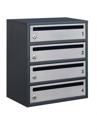 Поштова скринька LEVMETAL багатосекційна Е2-04.F на 4 квартири Ант-сіра 455x390x250