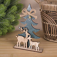 Статуетка деревяна новорічна "два оленя з ялинкою"