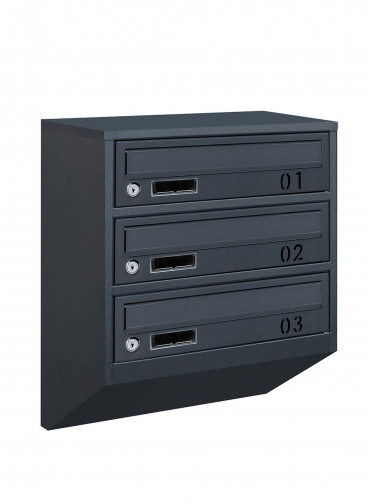 Поштова скринька LEVMETAL Е1-03.B на 3 квартири Антрацит 475x390x200