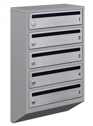 Поштова скринька LEVMETAL багатосекційна Е1-05.F на 5 квартир Сіра 695x390x200