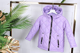 Куртка двостороння дитяча демісезонна ПРИНТ для дівчинки 5-9 років, лавандового цвіту
