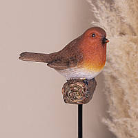 Статуетка пташка керамічна на палці коричнево-червона