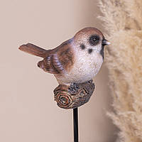 Статуетка пташка керамічна на палці коричнево-біла