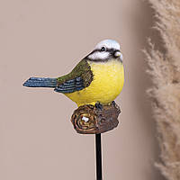 Статуетка пташка керамічна на палці зелено-жовта