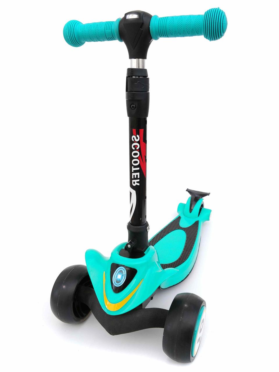 Дитячий складаний самокат Scooter, світні колеса, з ліхтариком і накладками на диски, фото 1