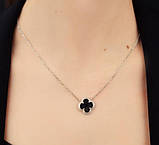 Срібне кольє Клевер із фіанітом і оніксом, фото 2