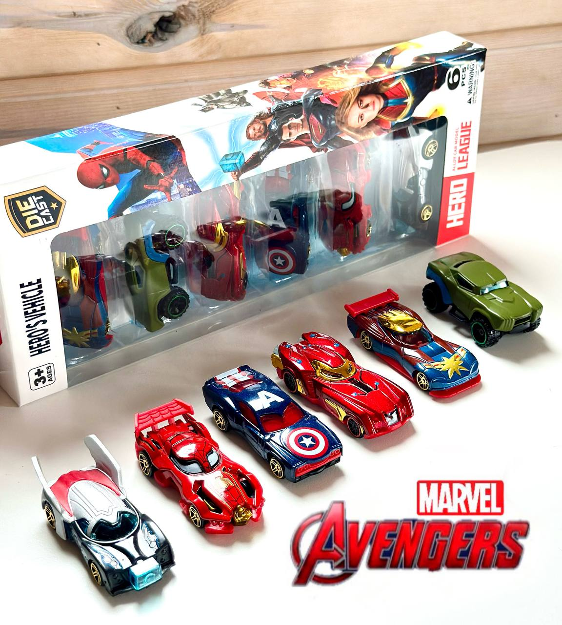 Набір іграшкових супер машинок герої MARVEL 627-6 A 6 шт в коробці
