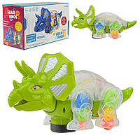 Музыкальная игрушка Динозавр QF05-3, прозрачный корпус, цветные внутренние детали, свет, звук