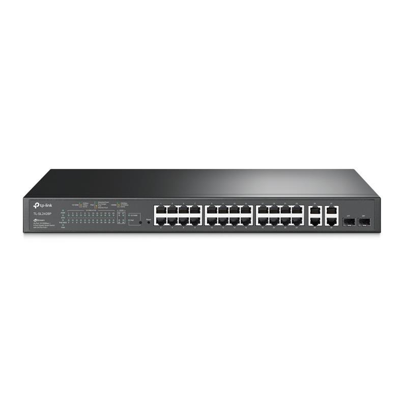 Комутатор TP-LINK TL-SL2428P 24xFE(24xPoE), 4xSFP, 250Вт, Некерований