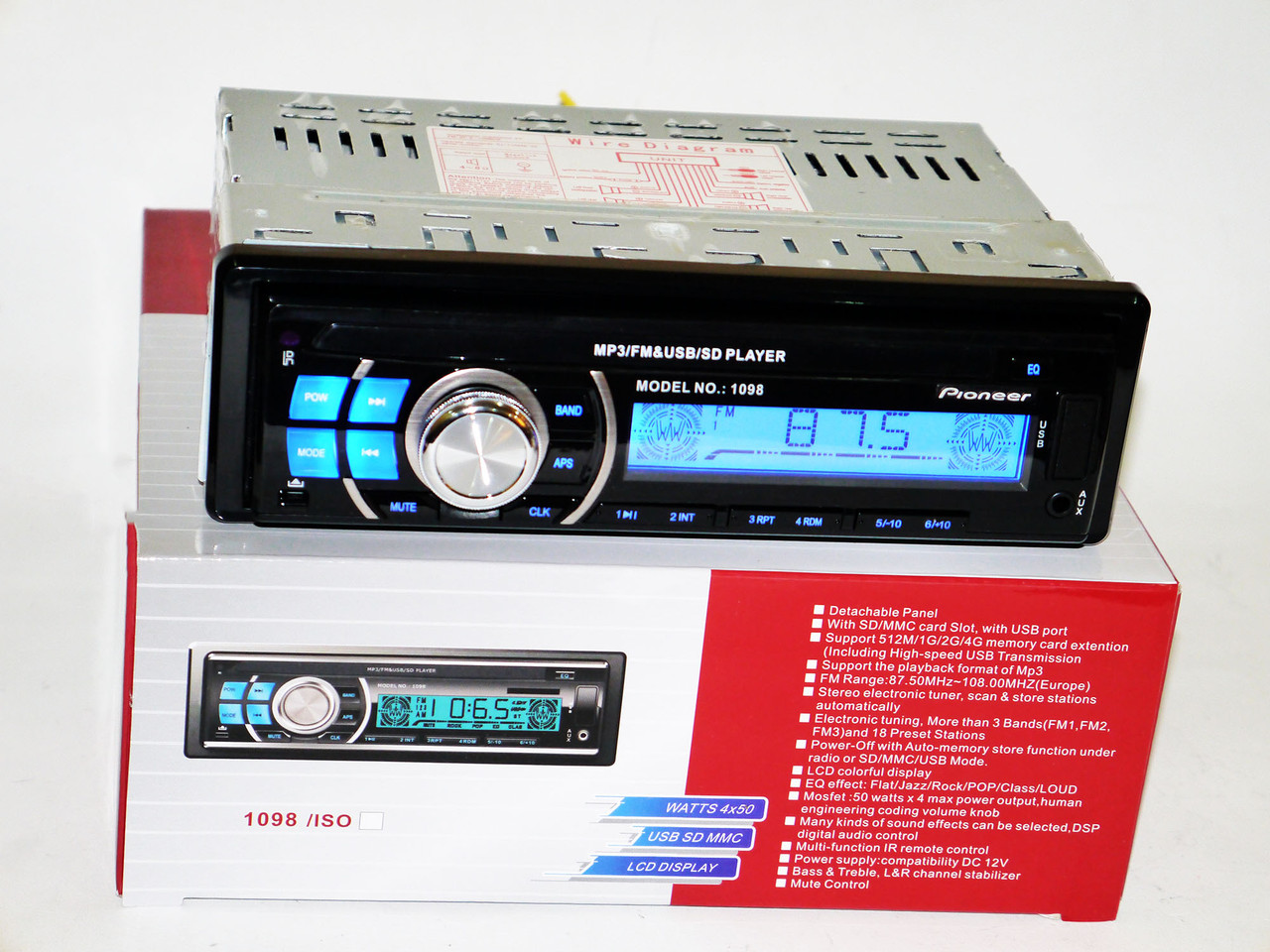 Автомагнітола 1098 Знімна панель Usb+Sd+Fm+Aux+ пульт