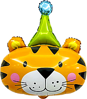 Фольгированный шар голова Тигр в колпачке 73х57см ( 28") | Оранжевый