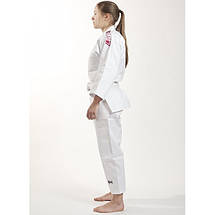 Кімоно для дзюдо дитяче з поясом біле для дівчаток Ippon Gear Future 2.0 Pink щільність 335 гр/м.кв. (140 см), фото 4