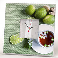 Стильные часы на стену "Чай и лаймы" для кухни, подарок маме, бабушке