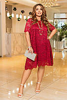 Жіноче гіпюрове сукня вільного крою батал: 48-50, 52-54, 56-58 — бордо, темно-синій, електрик, рожевий.