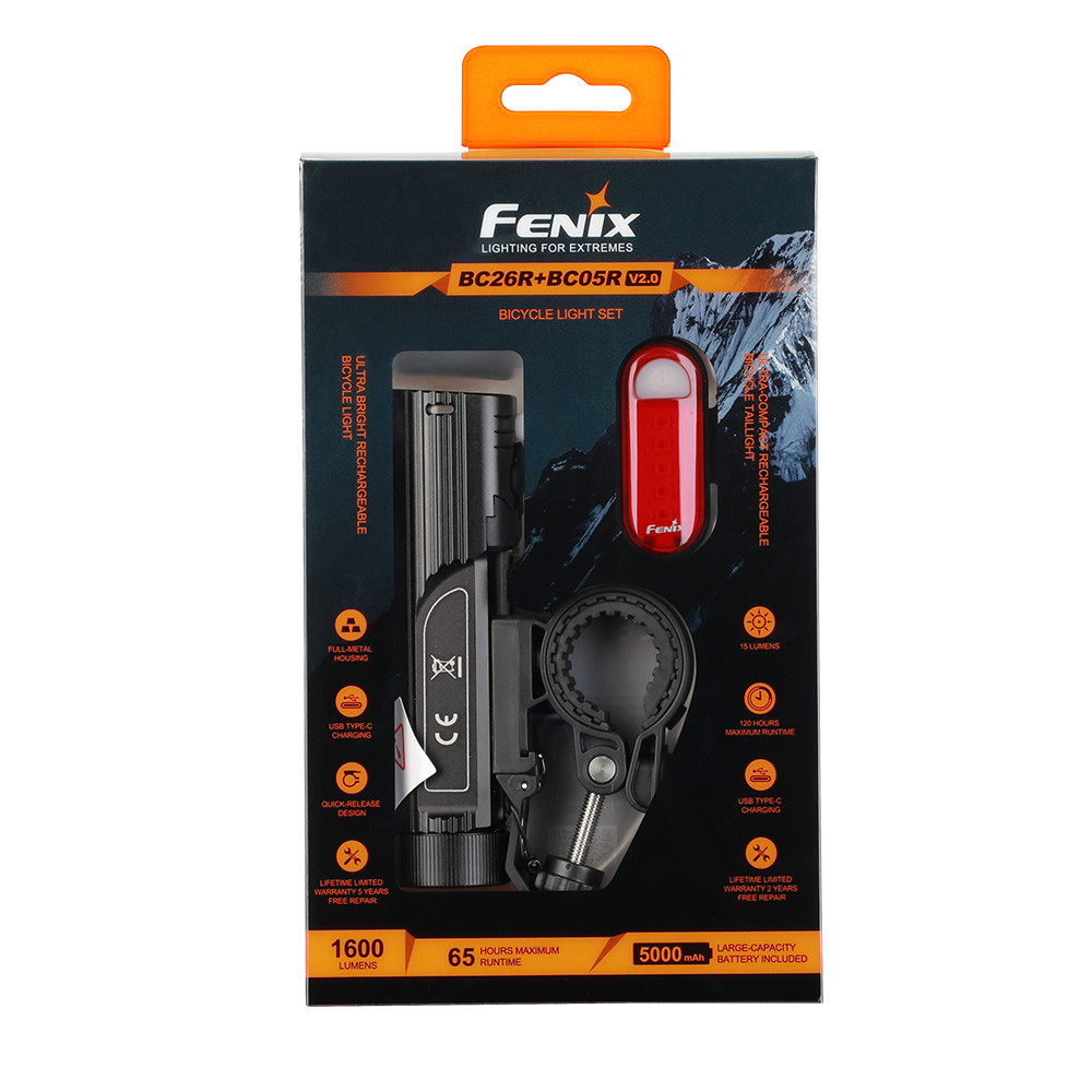 Комплект велофара Fenix BC26R з додатковим фонарем BC05RV20