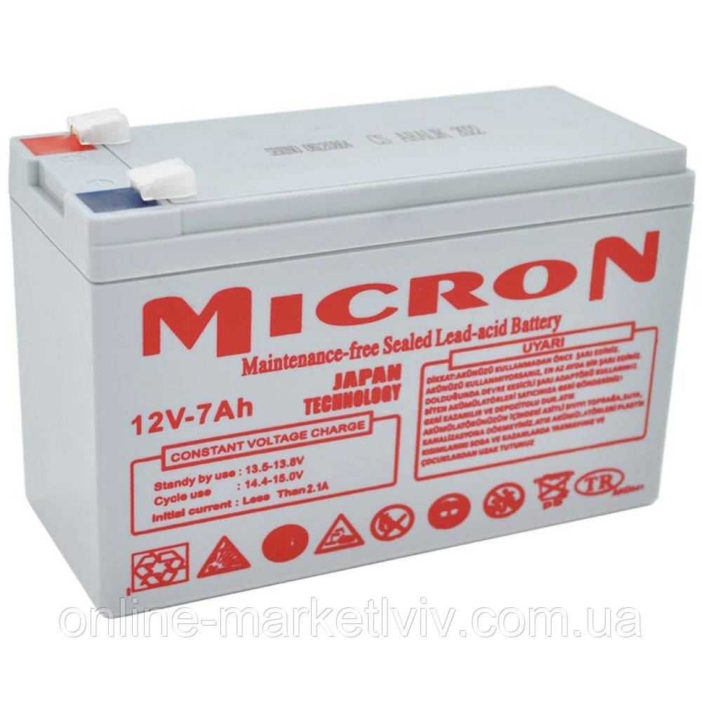 Акумулятор 12V/7Ah, Micron MCN-12/7 / Акумулятор для ДБЖ / Акумуляторна батарея / АКБ