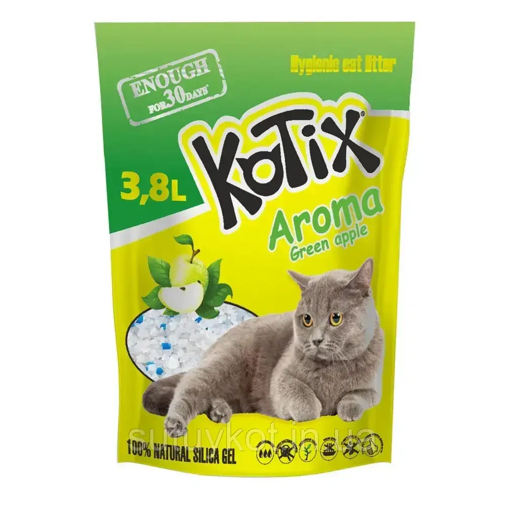 Kotix Котикс силикагелевий наповнювач з яблоком, 3,8 л