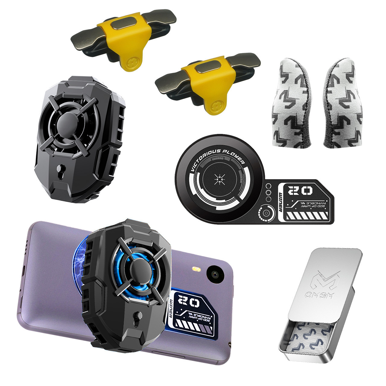 Ігровий комплект MEMO для телефону: пластина VC01, кулер Пельтьє DLA7, напальчники FS02 тригери курки S03, фото 1