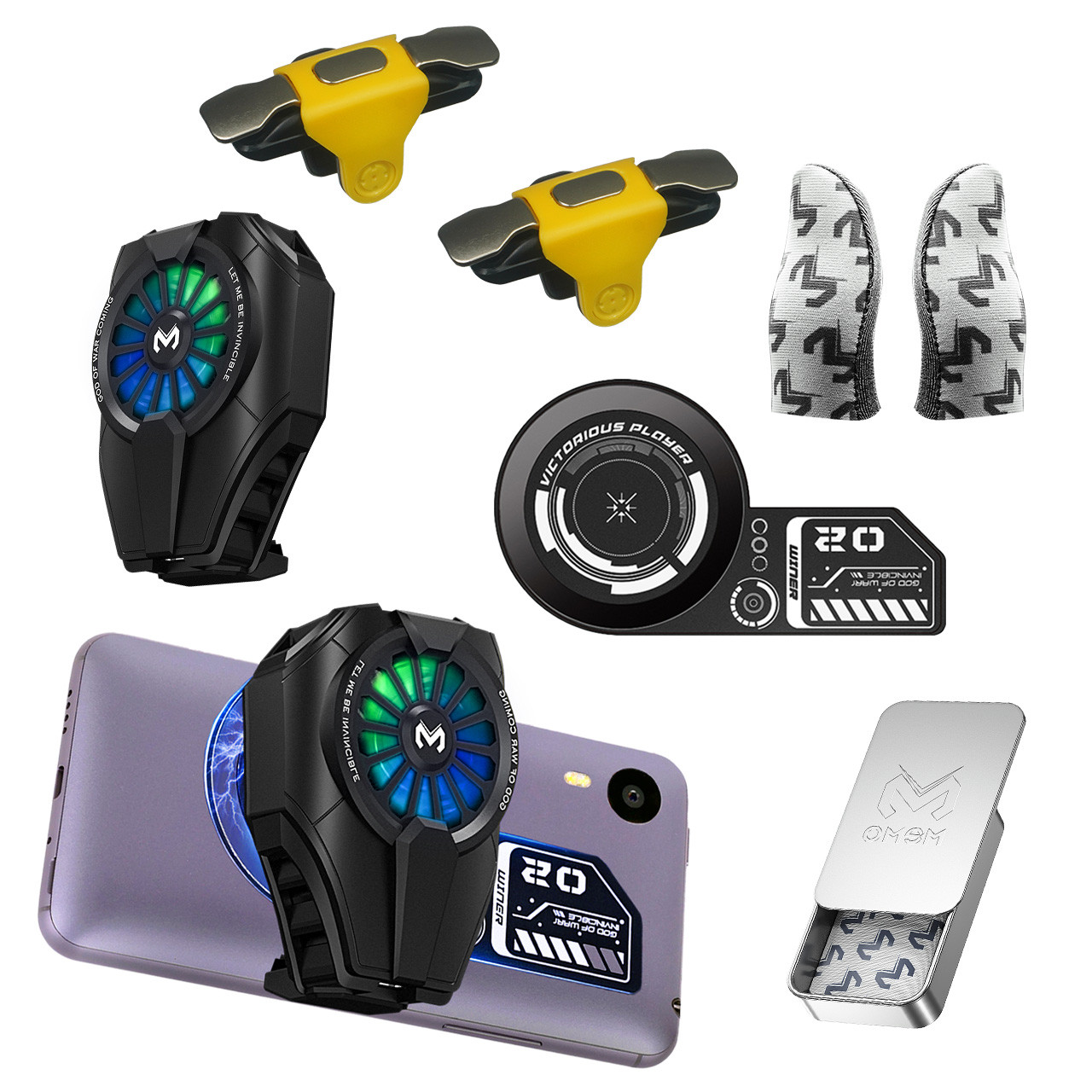 Ігровий комплект MEMO для телефону: пластина VC01, кулер Пельтьє DL06, напальчники FS02 тригери курки S03, фото 1