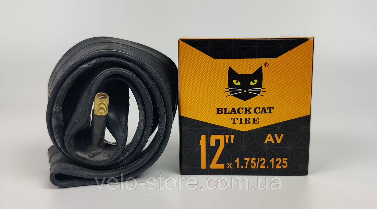 Велокамера 12х1.75 - 2.125 AV Black Cat. Велосипедна камера 12, Камера для велосипеда 12