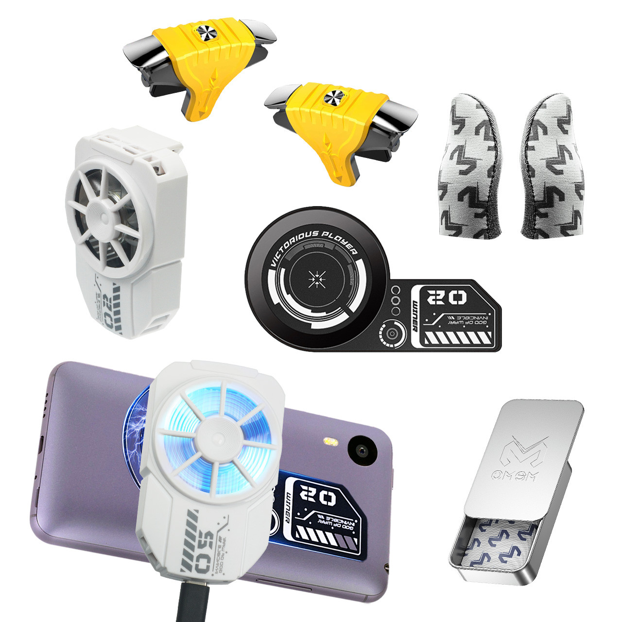 Ігровий комплект MEMO для телефону: пластина VC01, кулер Пельтьє DLA2, напальчники FS02 тригери курки F01, фото 1