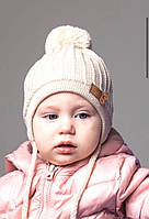Демисезонная весенняя осенняя шапочка с бубоном для новорожденного объем головы 40-44 см