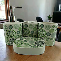 Набор для ванной комнаты из керамики Зеленые круги