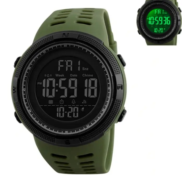 Водонепроницаемые мужские часы тактические и противоударные Skmei Army green стильные наручные часы для военны - фото 2 - id-p2128383936