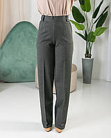 Трикотажні сірі жіночі класичні штани із завищеною талією на гумці великі розміри 44, 46,