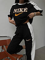 Жіночий спортивний костюм 2-ка з принтом (оверсайз футболка + джогери на резинці) розмір 42-44, 46-48