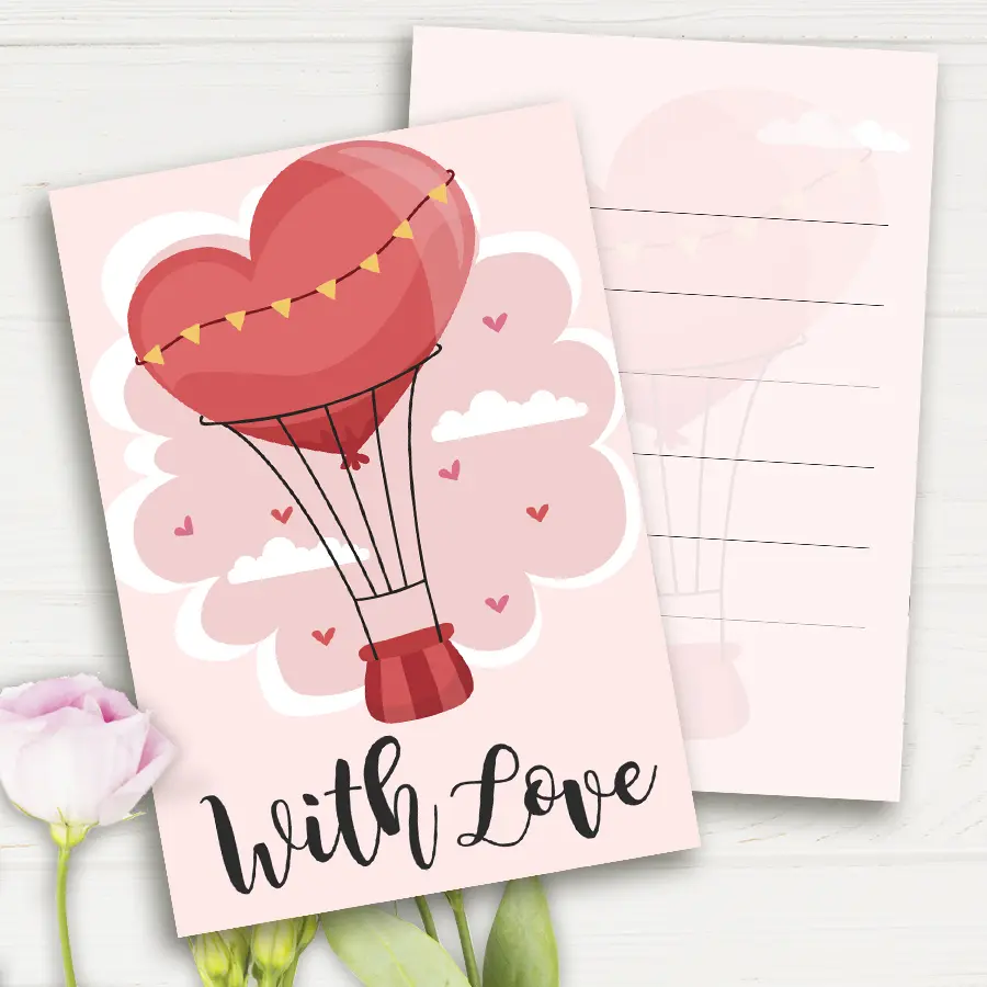 Міні листівка "With love повітряна куля" 10шт/уп